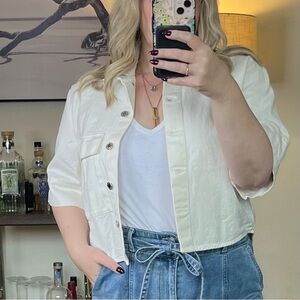 Zara Off-White Denim Jacket sz S short sleeve Jean shirt cropped coastal cowgirl